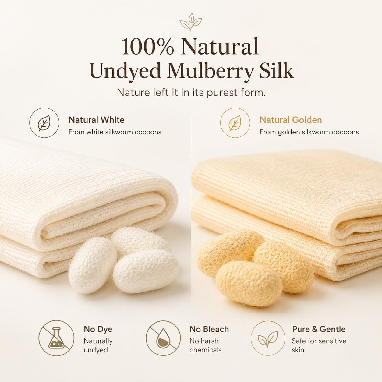 Natural Undyed Mulberry Silk Face Cloth, Triple-Layer, Handcrafted, 4-Pack | For Daily Facial Cleansing, Sensitive Skin, Ultra-Soft Design Washcloth, Handmade in Co Chat Village Vietnam