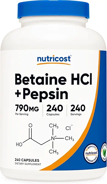 Nutricost Betaine HCl + Pepsin 790mg, 240 Capsules - Vegetarian & GMO Free