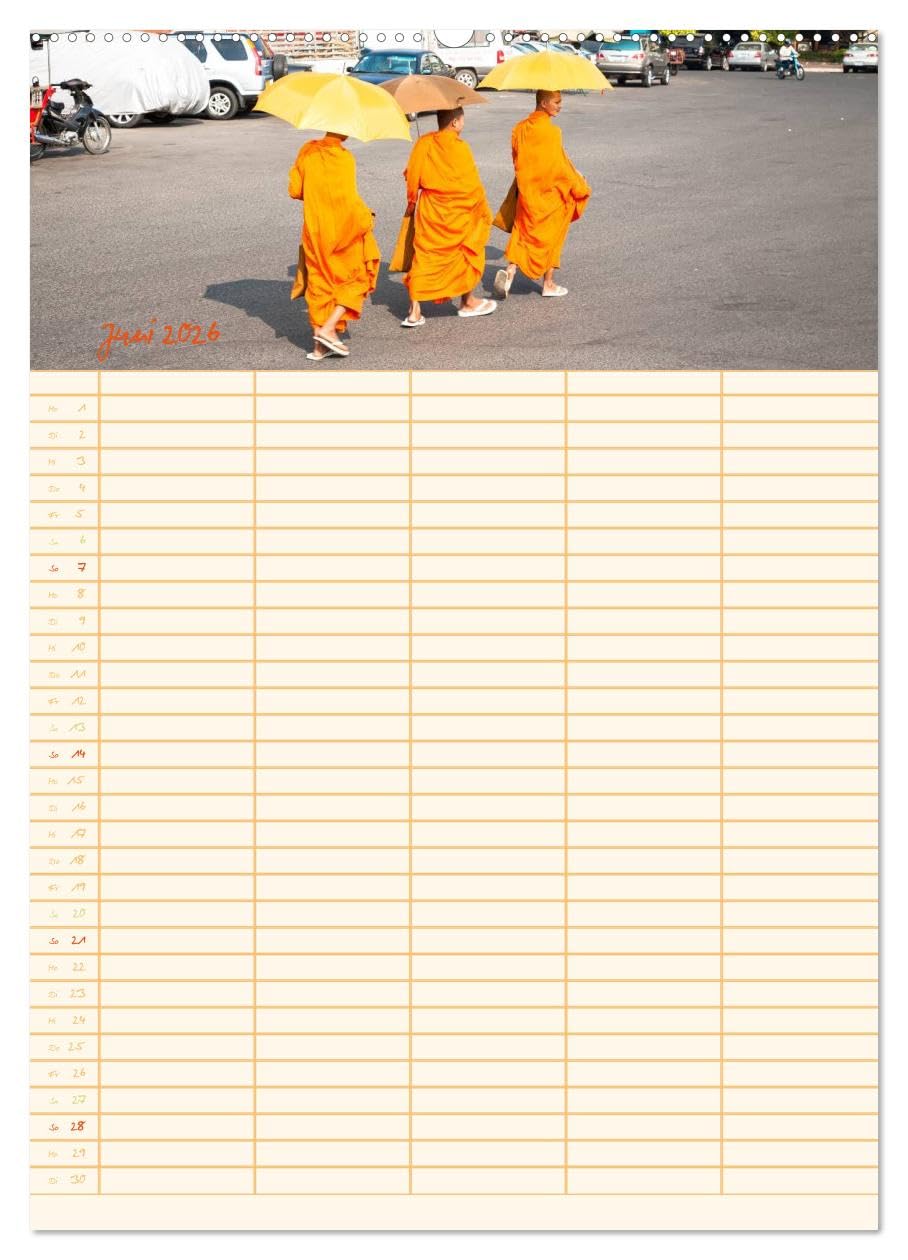 EXOTISCHES SÜDOSTASIEN - Familienplaner 2026 (Wandkalender 2026 DIN A2 hoch), CALVENDO Monatskalender: Erleben Sie eine Bildreise durch Thailand, ... 5 Spalten zur Verfügung. (CALVENDO Orte)