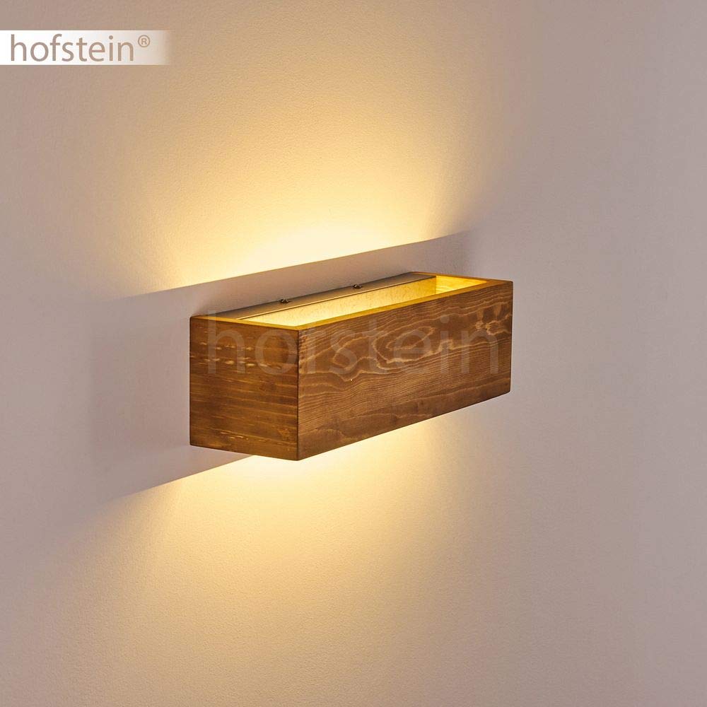 HOFSTEIN LED Wandlampe Adak, dimmbare Wandleuchte aus Holz/Metall in Braun/Grau, längliche Innenwandleuchte mit Up&Down Effekt, 13,5 Watt, 1800 Lumen, 3000 Kelvin, Wohnzimmer, Schlafzimmer, Flur