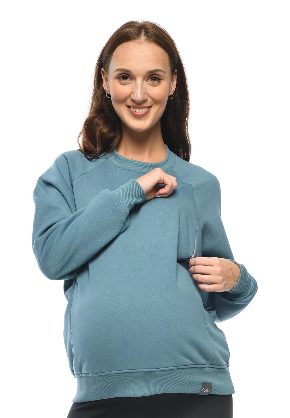 MijaCulture Moda ciążowa 2 w 1 sweter do karmienia i sweter ciążowy sweter do karmienia Olivia M019 (DE/NL/SE/PL, alfanumeryczny, L, XL, regularny, niebieski)