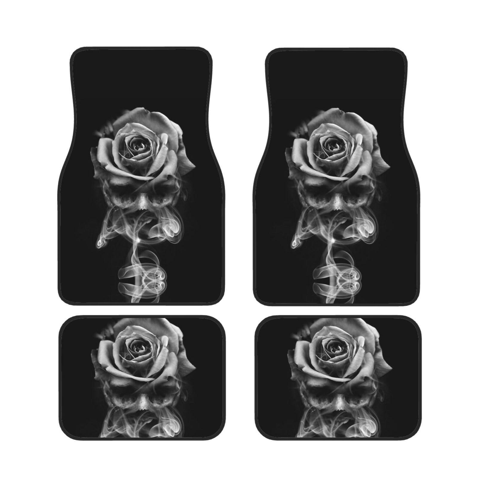 Fire Skull Rose Four Piece Set Of Printed Car Foot Mats, Widely Suitable For Most Cars