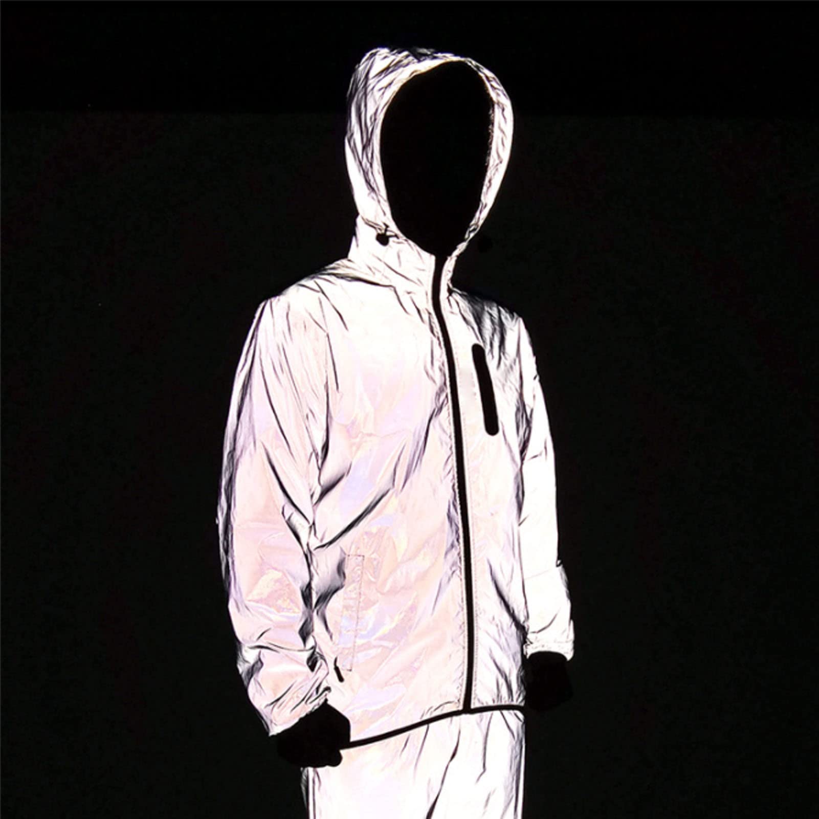 VGEBY Chaqueta Reflectante Completa para Ciclismo, Chaqueta Reflectante para Ciclismo Resistente Al Agua, Cortavientos con Capucha Cómoda para Amantes de los Deportes Al Aire Libre