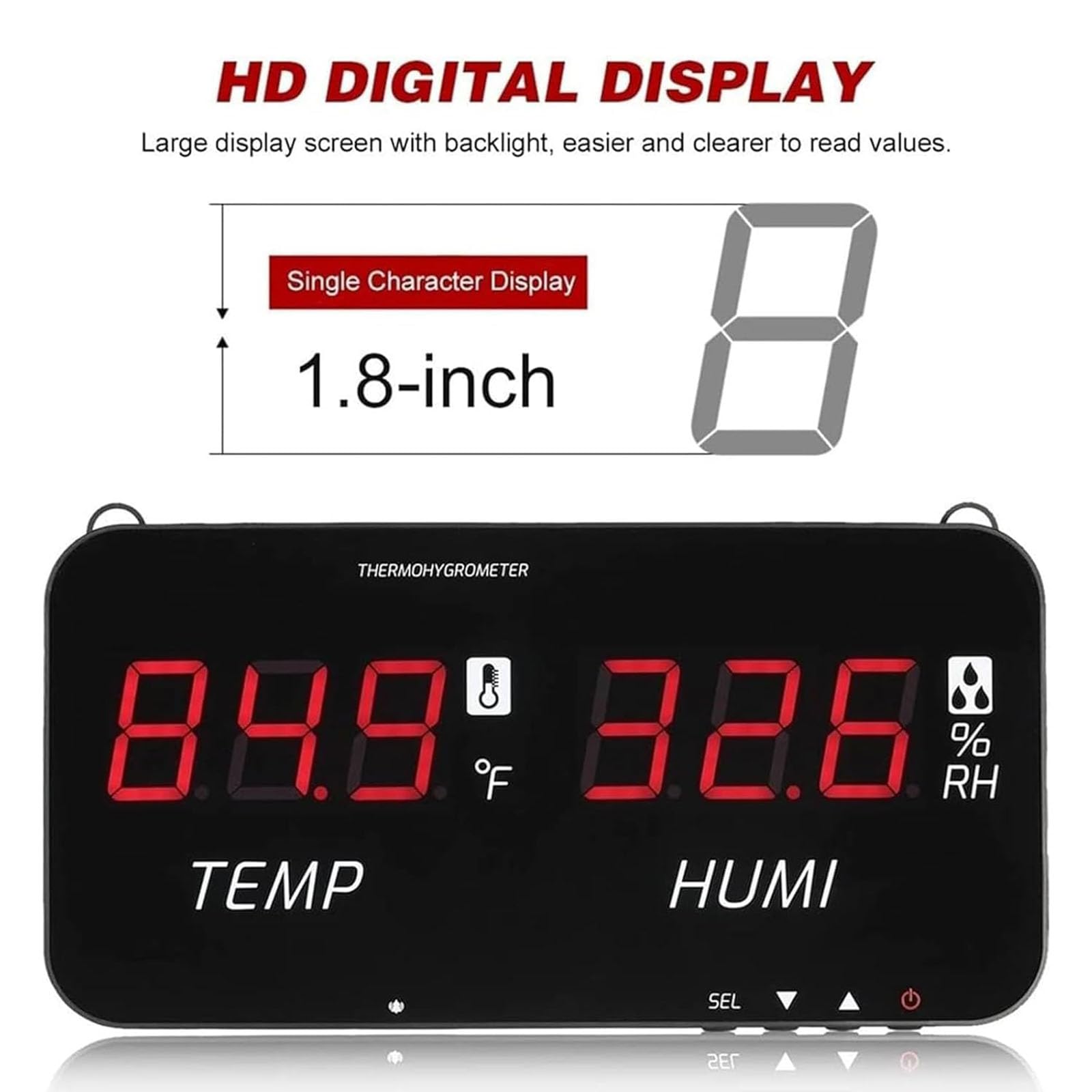 Misuratore di Temperatura E umidità da Parete, Termometro Igrometro per Serra con Display a LED, Termometro Digitale LCD da 13 Pollici, con Sensore da 5 M, Intervallo -20-80 ℃, per Interni