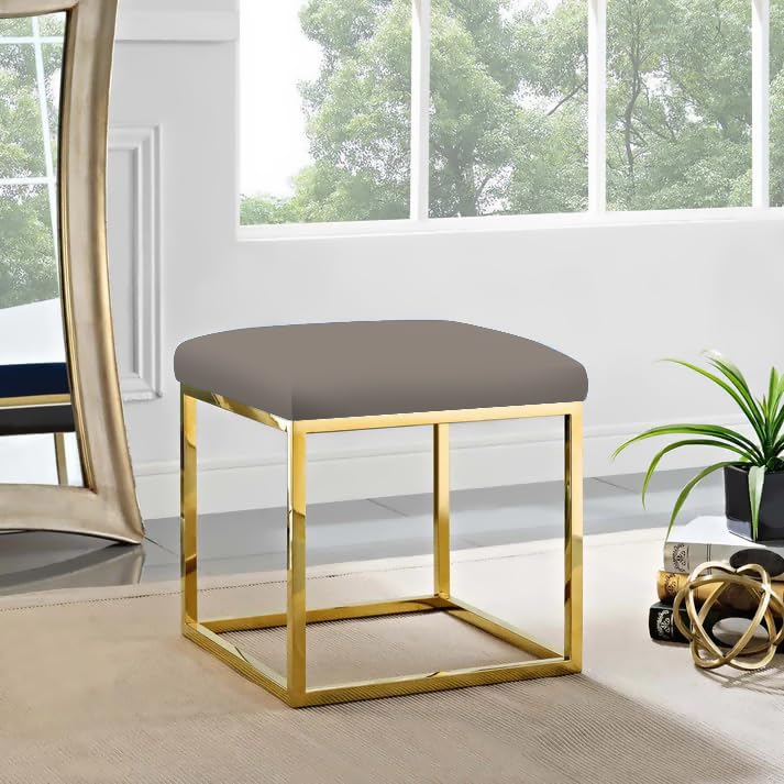 JUMBO CRAFTS Square Metal Ottoman/Sitting Stool - Living Room Furniture/Office Footrest - Velvet Footstool Pouffe Home Decor (Grey, 12 Inch, 38 Cm)-image-32