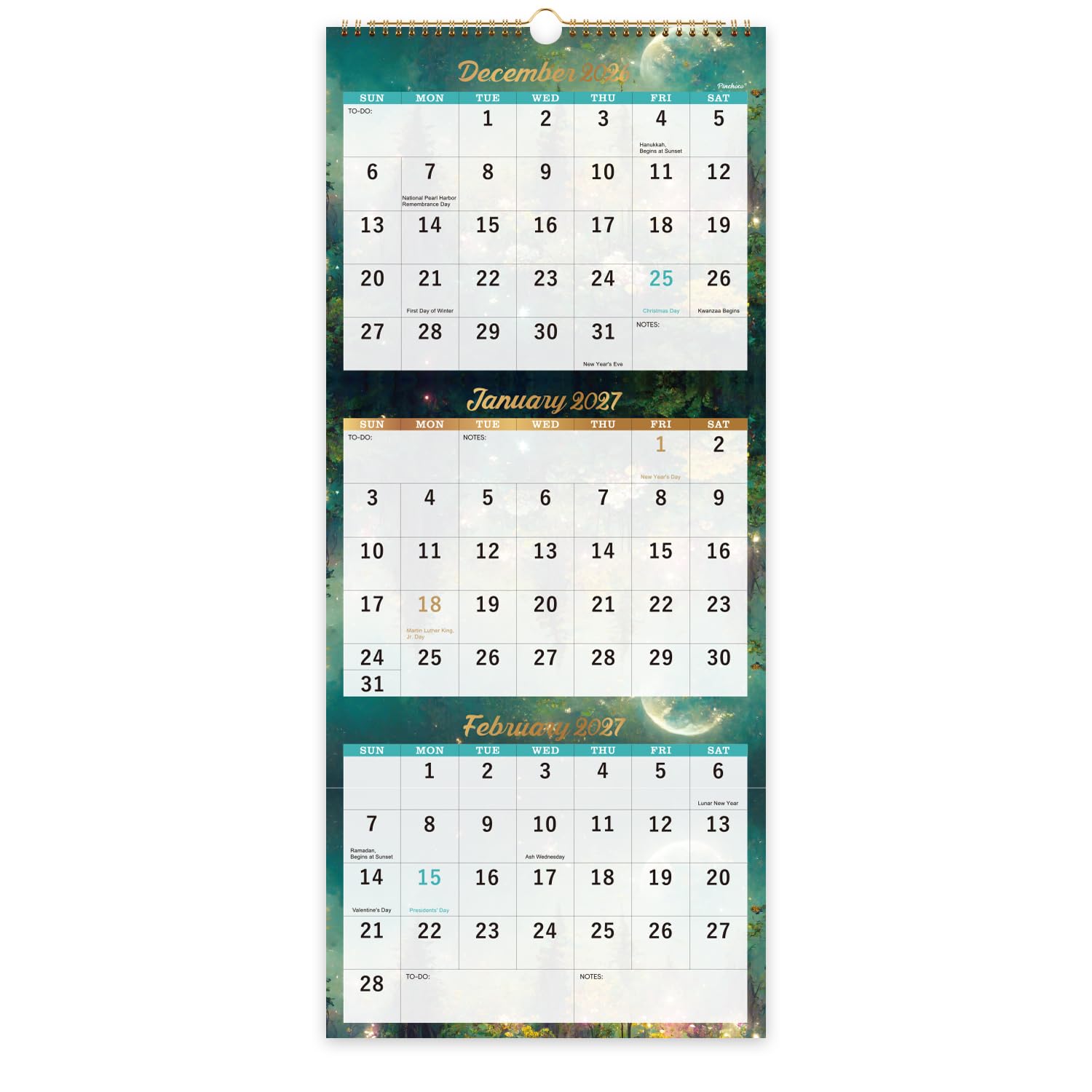 Calendar 2026-2027 - 3 Month Wall Calendar Vertical Display (Folded in a Month), April 2026 - July 2027, 11" x 26", 3 Month Calendar, 2026-2027 Wall Calendar with Thick Paper, To-do & Notes - Green