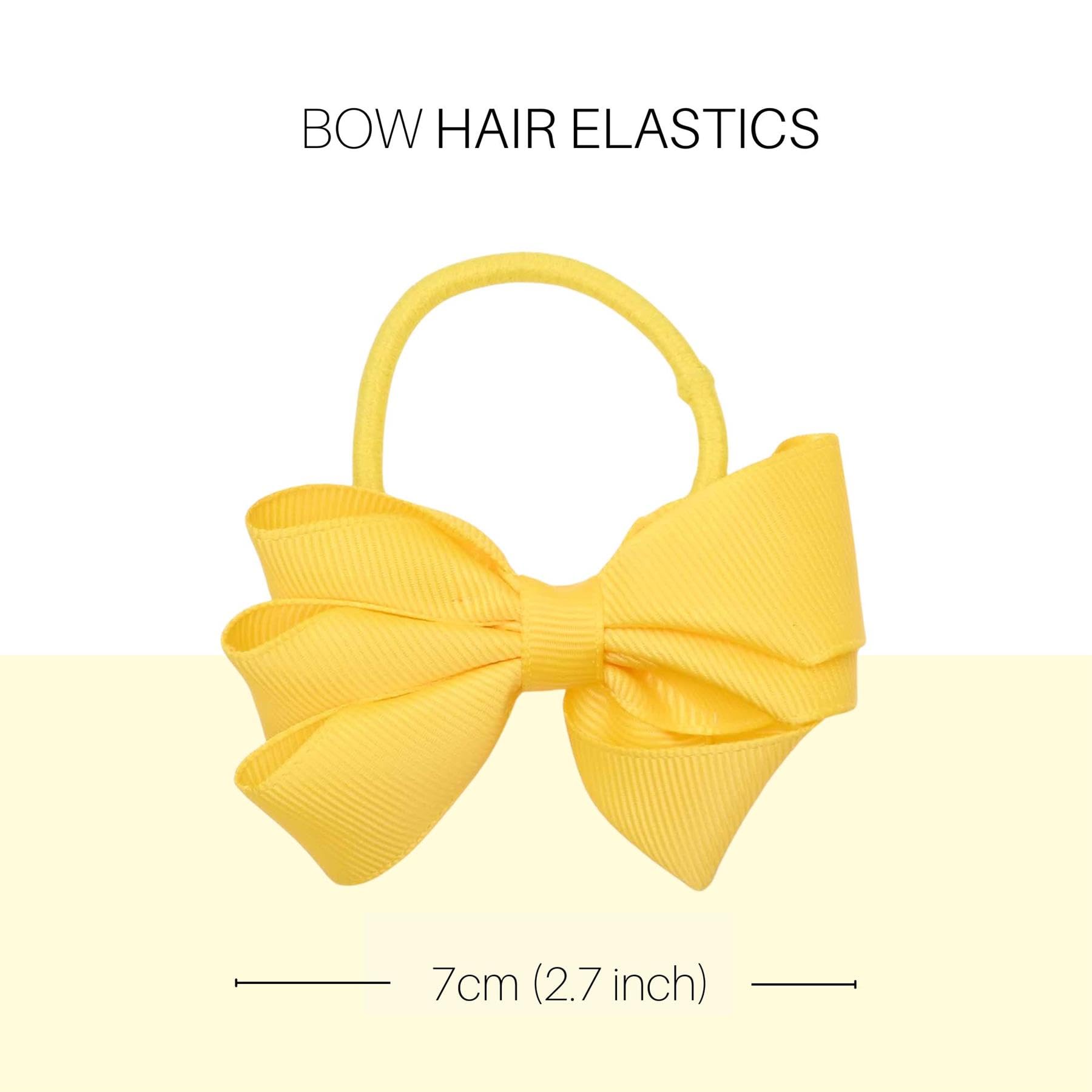 Basic Sense School Bow Hair Clips and Elastic Plain & Gingham Set - Accessories for Girls Yellow, 3 count (Pack of 1) - Image 3
