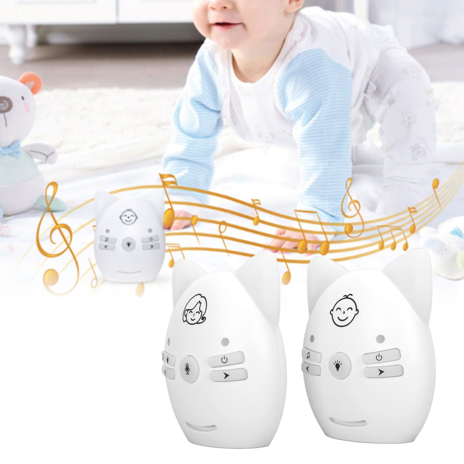 Baby Monitor Audio Digitale Wireless, Monitor Wireless Baby Voice Facile da Trasportare Trasmissione con Crittografia Digitale a Voce Chiara Bellissimo Modello con Luce Notturna per la Casa (Bianco)