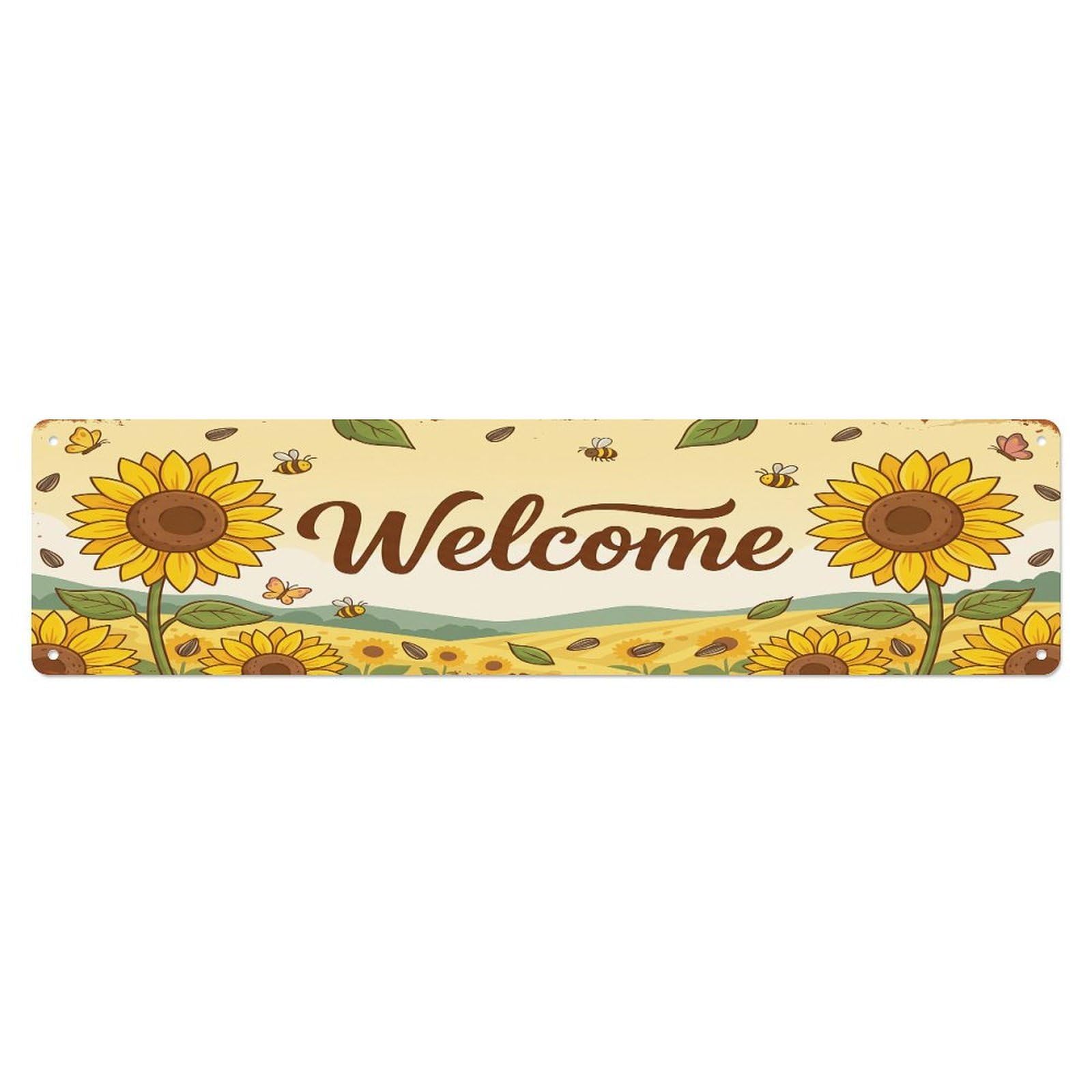 Cxhjca 4X16inch(10X40cm) Vintage Welcome Sunflower Field Metal Tin Sign