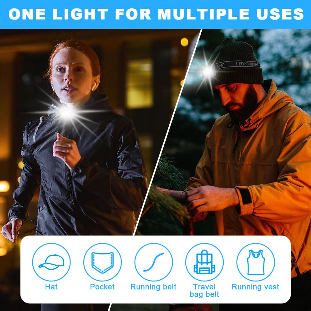 Luz para Correr,Linterna Frontal Portátil, LED con Clip Magnético Ajustable Luz, 6 Modos de Iluminación Impermeable Linterna, USB Recargable, Adecuado para Correr de Noche,Acampar.