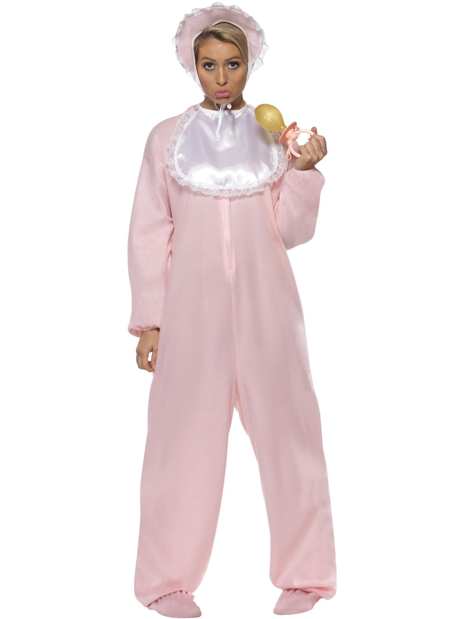 Baby Romper Costume, Pink, with Fleece Bodysuit, Bonnet & Bib