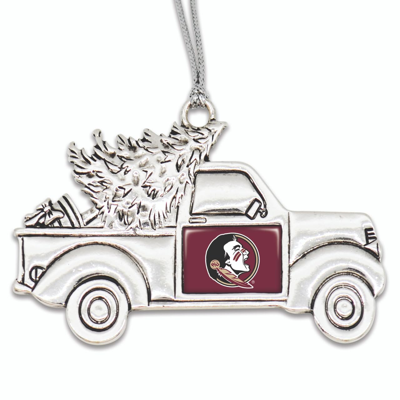 Florida State Seminoles Vintage Truck Ornament with Team Logo Silver Metal Tree Decoration FSU