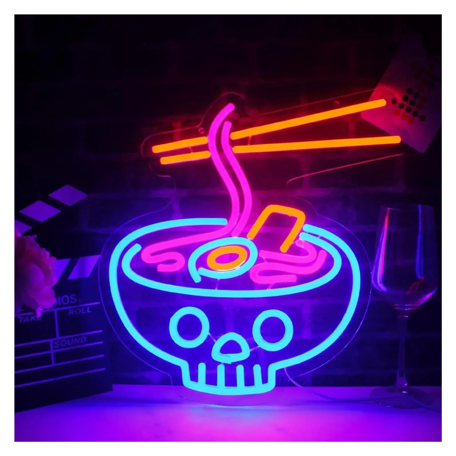 RONGCH Hanging Art Signs Ramen Neon Sign Wall Art Decoration for Bedroom Gameroom Livingroom Birthday Party 41x38cm