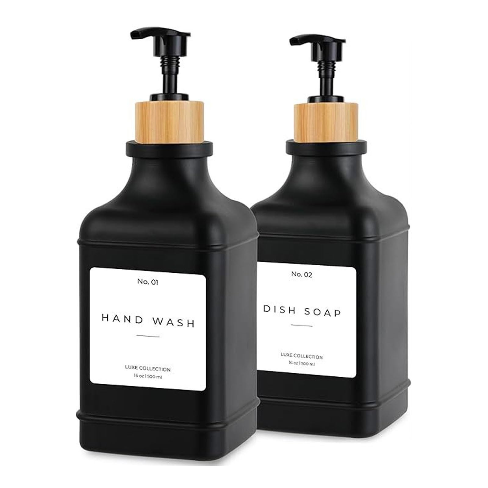 dispensador Dispensador de jabón de Vidrio de 500 ml, dosificador de jabón líquido lavavajillas, baño, loción y jabón de Manos (Paquete de 2) automatico(Black+Black A)