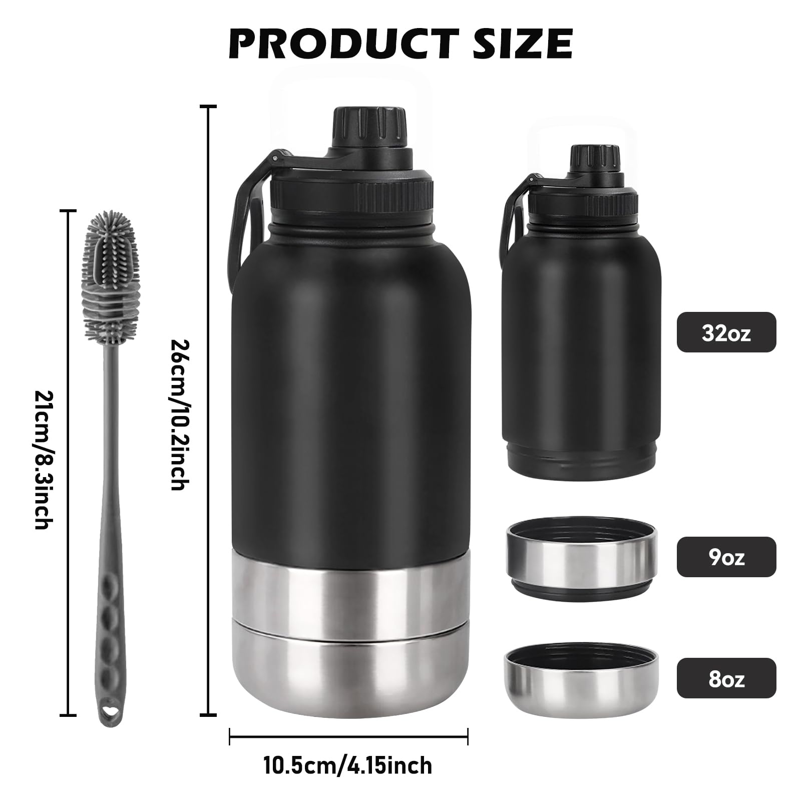 Borraccia per cani da viaggio, 950 ml, per cani, in viaggio, per cani, in acciaio inox, isolata, con ciotola per acqua e ciotola, accessorio per cani per passeggiate, senza BPA