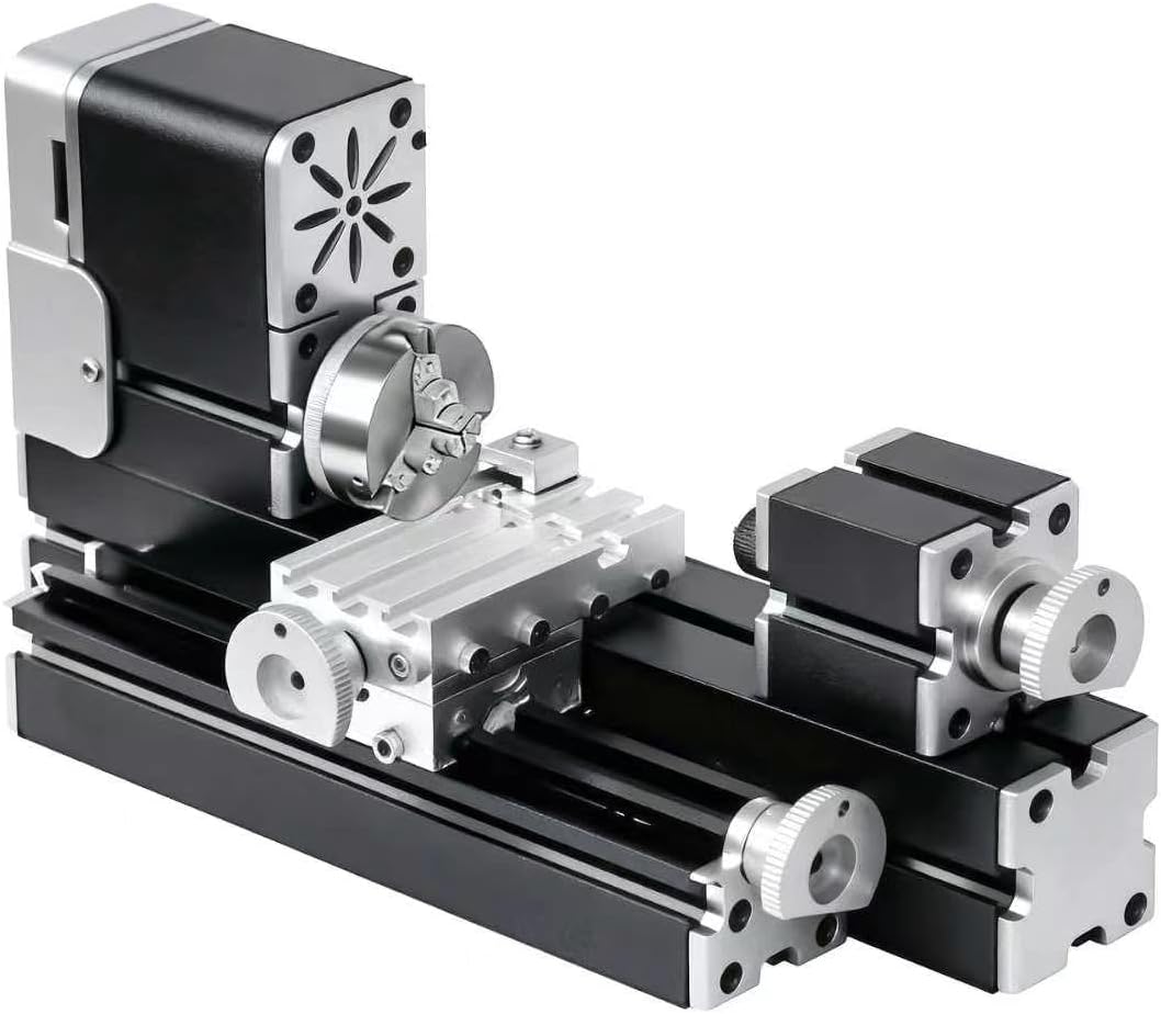 Mini torno totalmente metálico, 20.000 RPM 36 W con escala moldeada de 0,02 mm - Escritorio pequeño de 310 mm para madera y metales blandos (cobre, aluminio) en bricolaje, fabricación de modelos, manualidades y educación