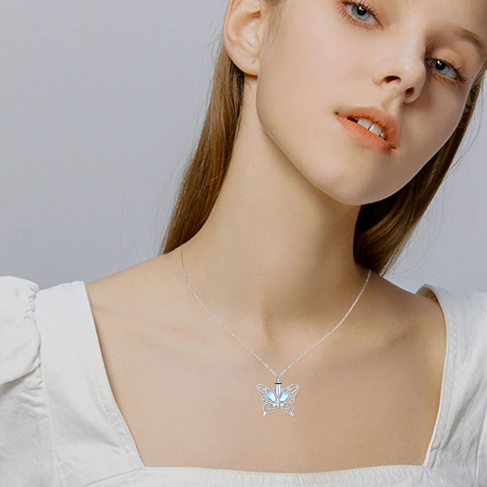 CHENGHONG Collana con urna a farfalla per ceneri da donna in argento Sterling 925 con nodo celtico irlandese collana gioielli per cremazione per ceneri per ricordo umano gioielli commemorativi regali