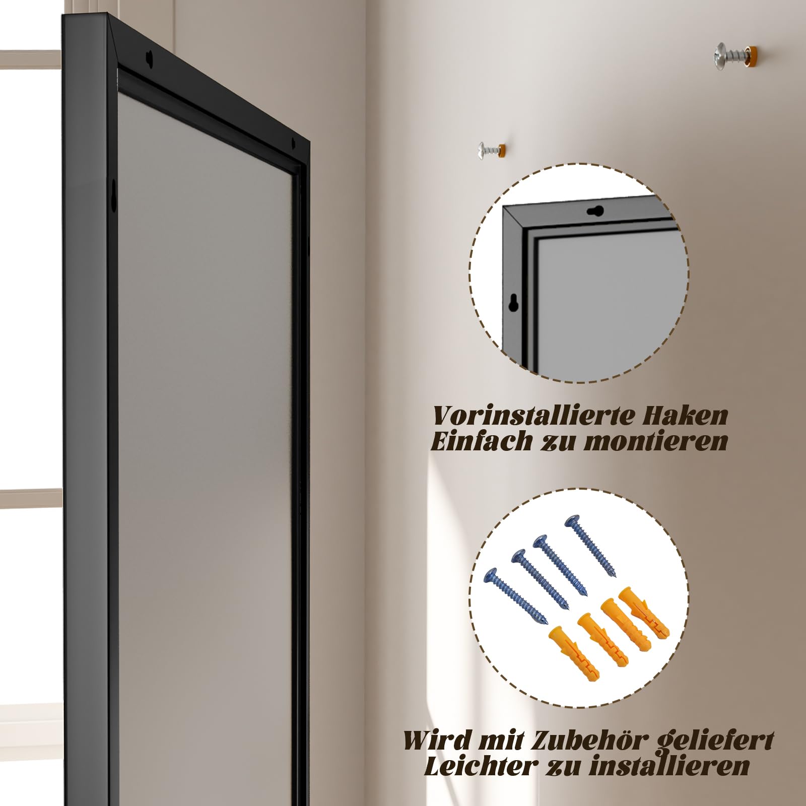 BEAUTYPEAK Specchio da parete rettangolare 120 x 75 cm, telaio in alluminio dorato, infrangibile per bagno, camera da letto, soggiorno