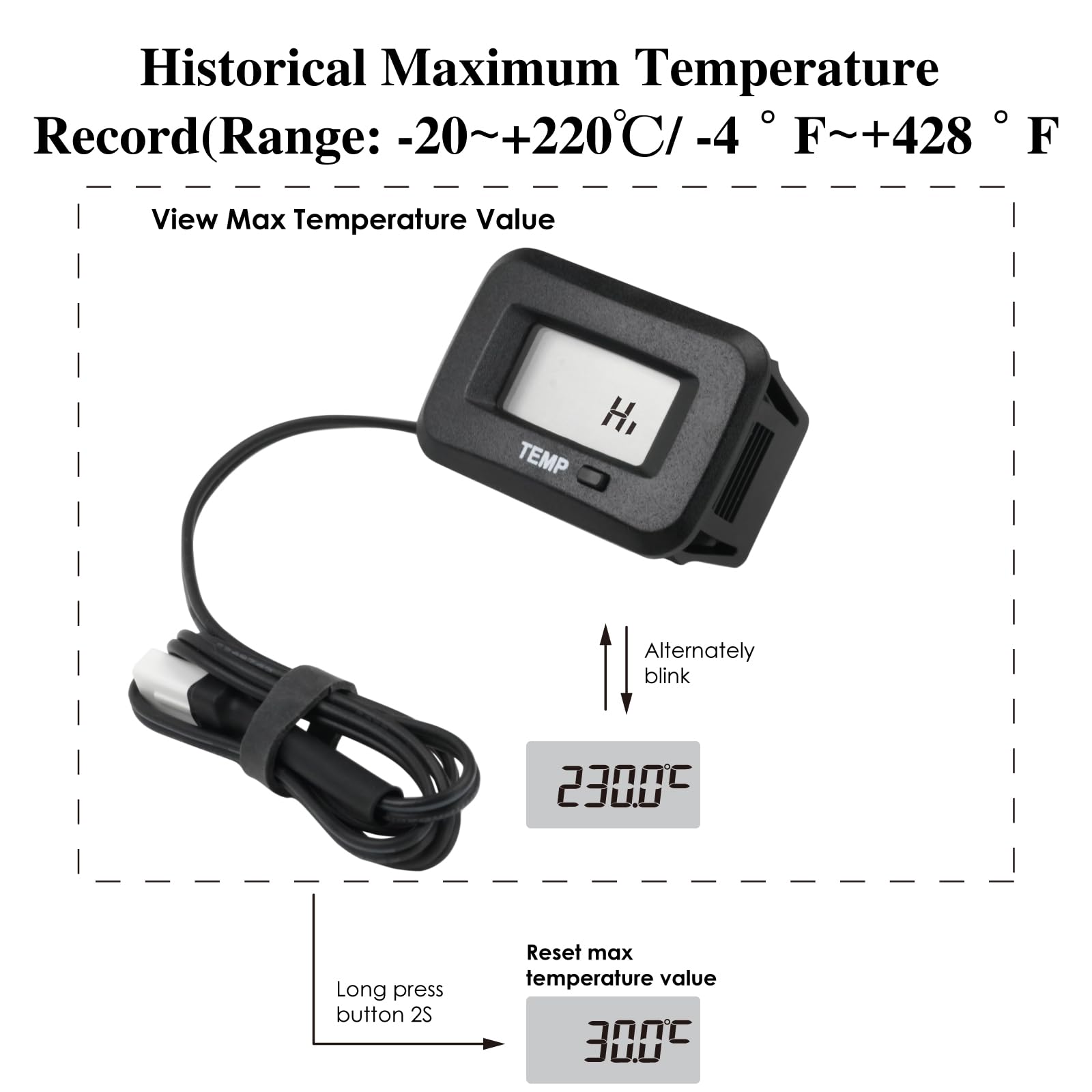 Strumento di Misurazione Della Temperatura Digitale Della Temperatura del Motore Avviso di Alta Temperatura Uso per Motore,Scooter,Motocicletta,Trattore