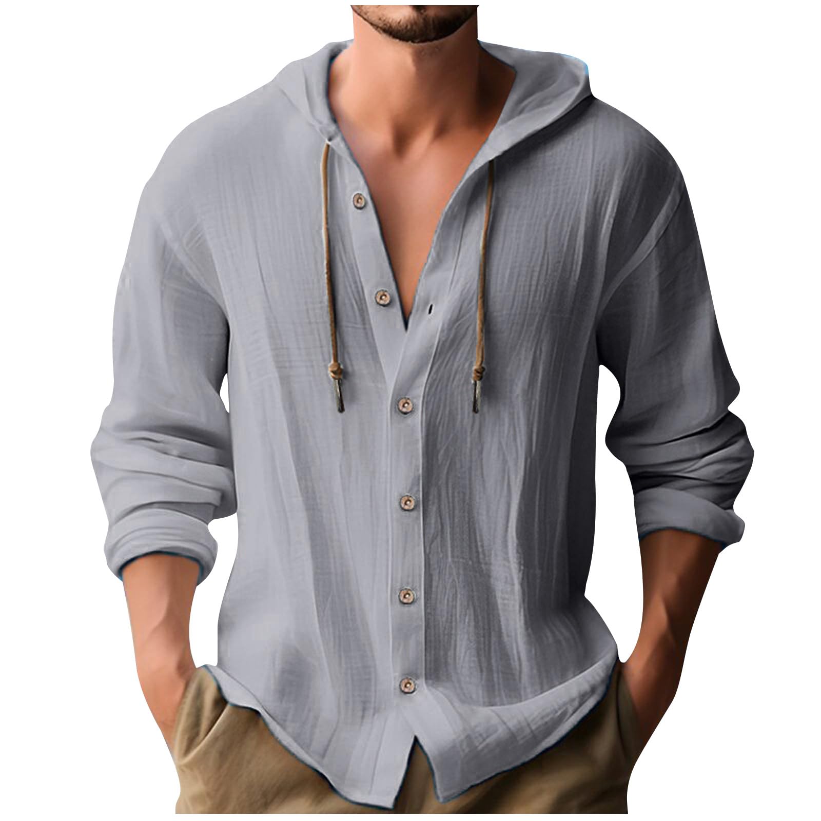 Linen Hoodies for Men UK Sale, Casual Drawstring Hoody Sweatshirts Long Sleeve Button Down Shirts Plain Hooded Pullover Athletic Hoodies Cotton Linen Shirt Gym Sports Shirts Comfy Running Tops