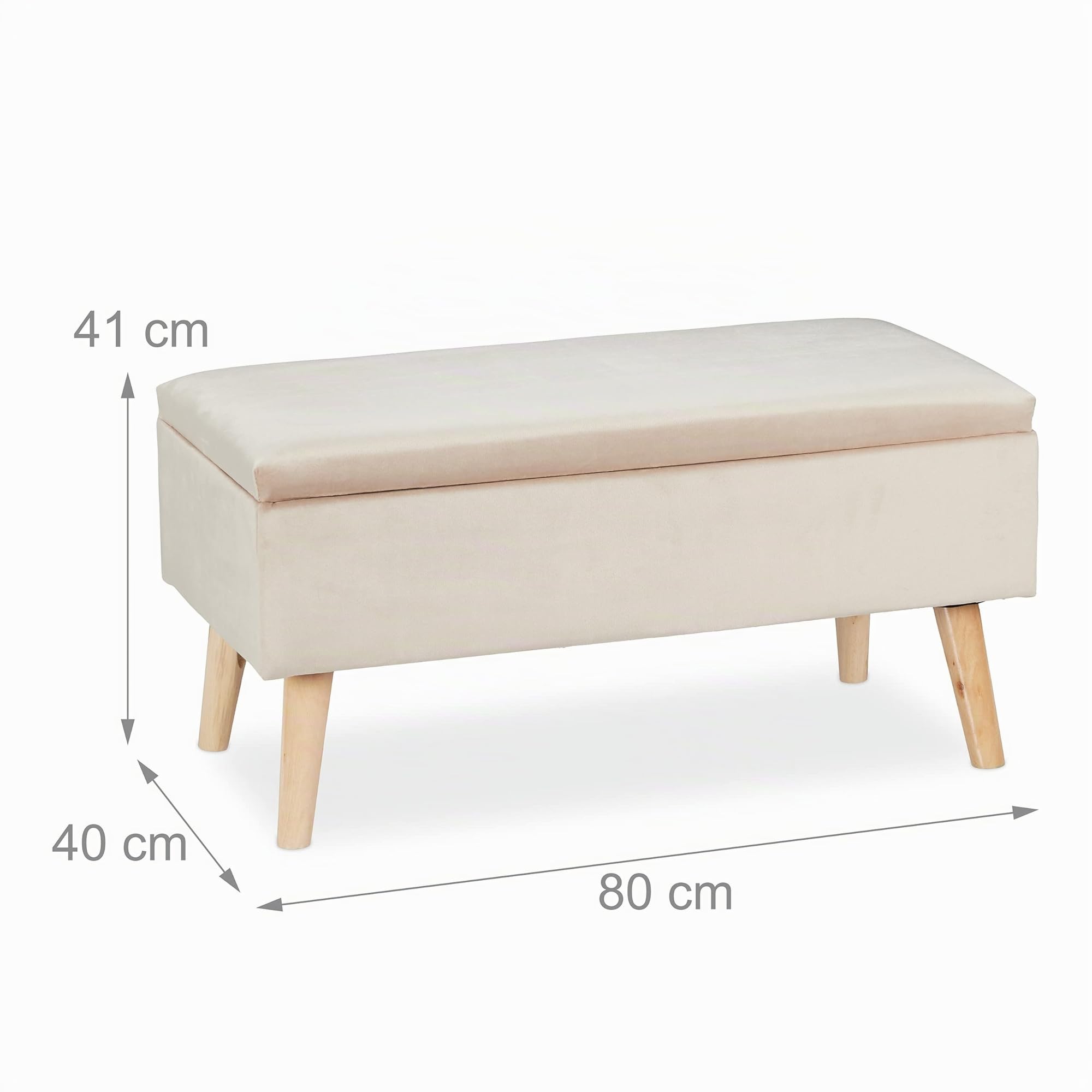 Relaxdays Panca Contenitore, 40x41x80 cm, 40L, Seduta Imbottita, Gambe in Legno, Pouf Cassapanca, 2 Posti Comodi, Crema
