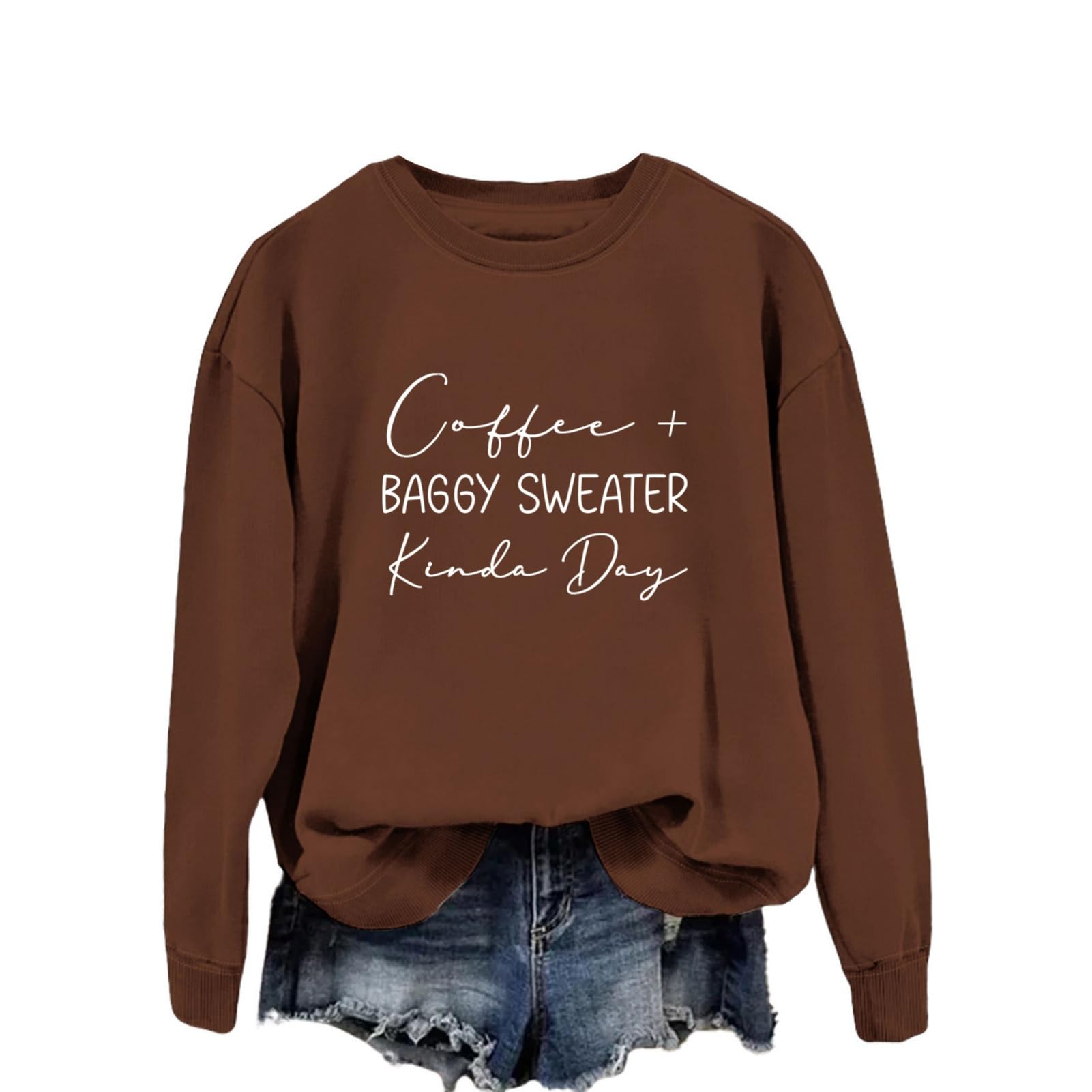 Coffee Sweatshirts for Women Coffee Baggy Sweater Crewneck Sweatshirt Graphic Casual Lightweight Pullover Tops