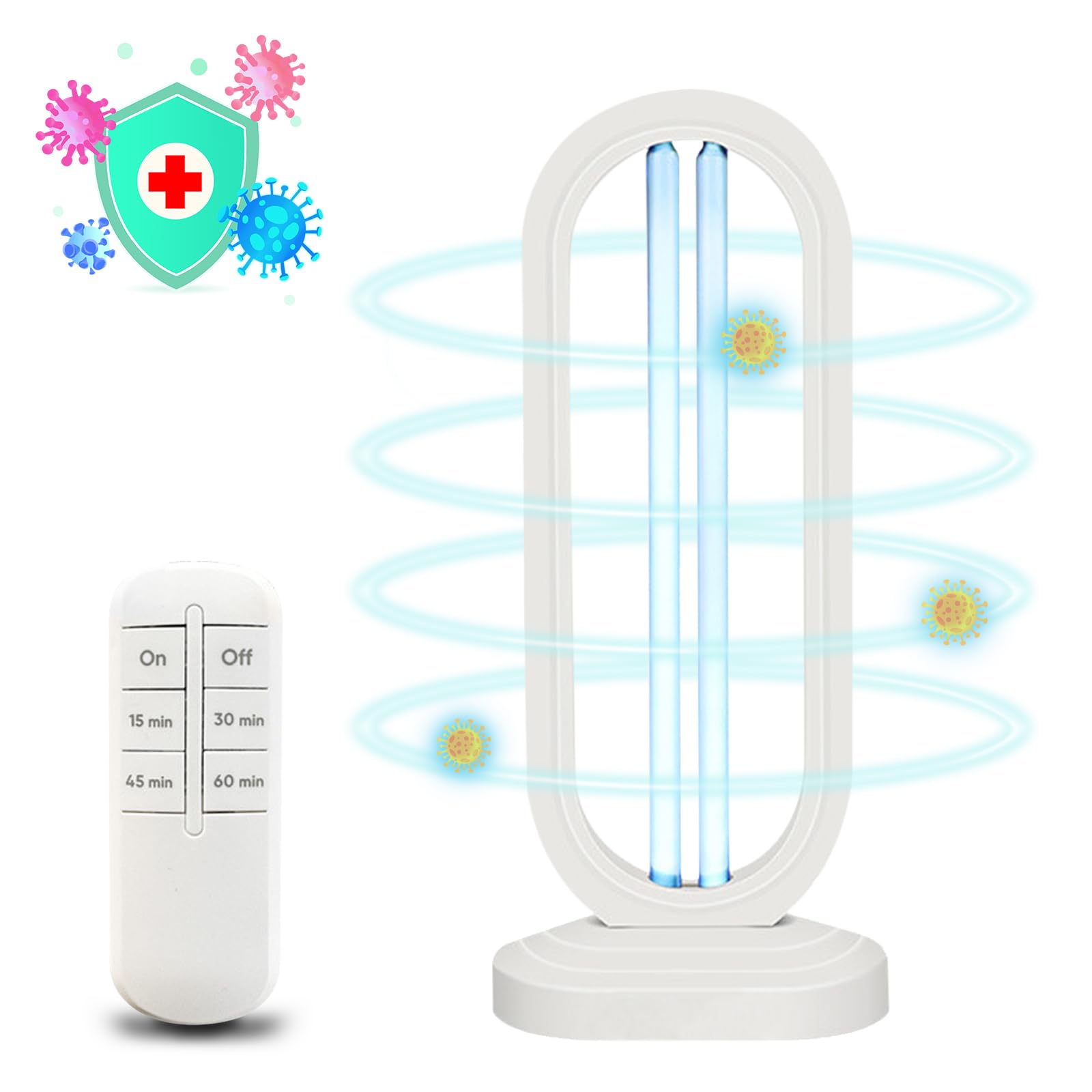 Lámpara UV con temporizador de 4 velocidades y control remoto (bombilla UVC de 38 W) (1 unidad blanca)