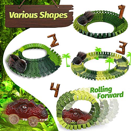 VCOSTORE Dinosaur Track Toys, 269 Pcs Dinosaur Car Race Track Accessories to Create A Dinosaur World Road Race, Cool Dinosaur Vehicle Playset Toys for 3-5 Years Old Boys - Thumbnail 3