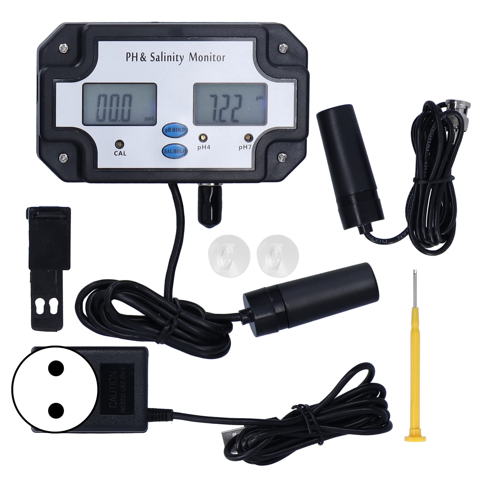 Alvinlite Tester della qualità dell'Acqua, Monitor idroponico Professionale PH‑2685 DC 6V Mini ATC per salinità PH ad Alta precisione(230V)