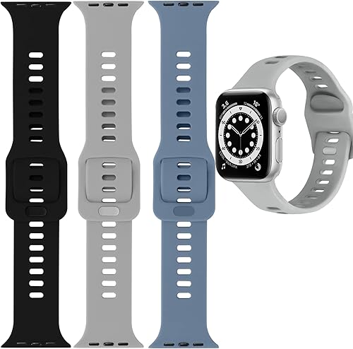Aqgrj Paquete de 3 correas de reloj deportivas compatibles con Apple Watch Series 87654321SE de 1496in 1575in 1614in correas de silicona suave