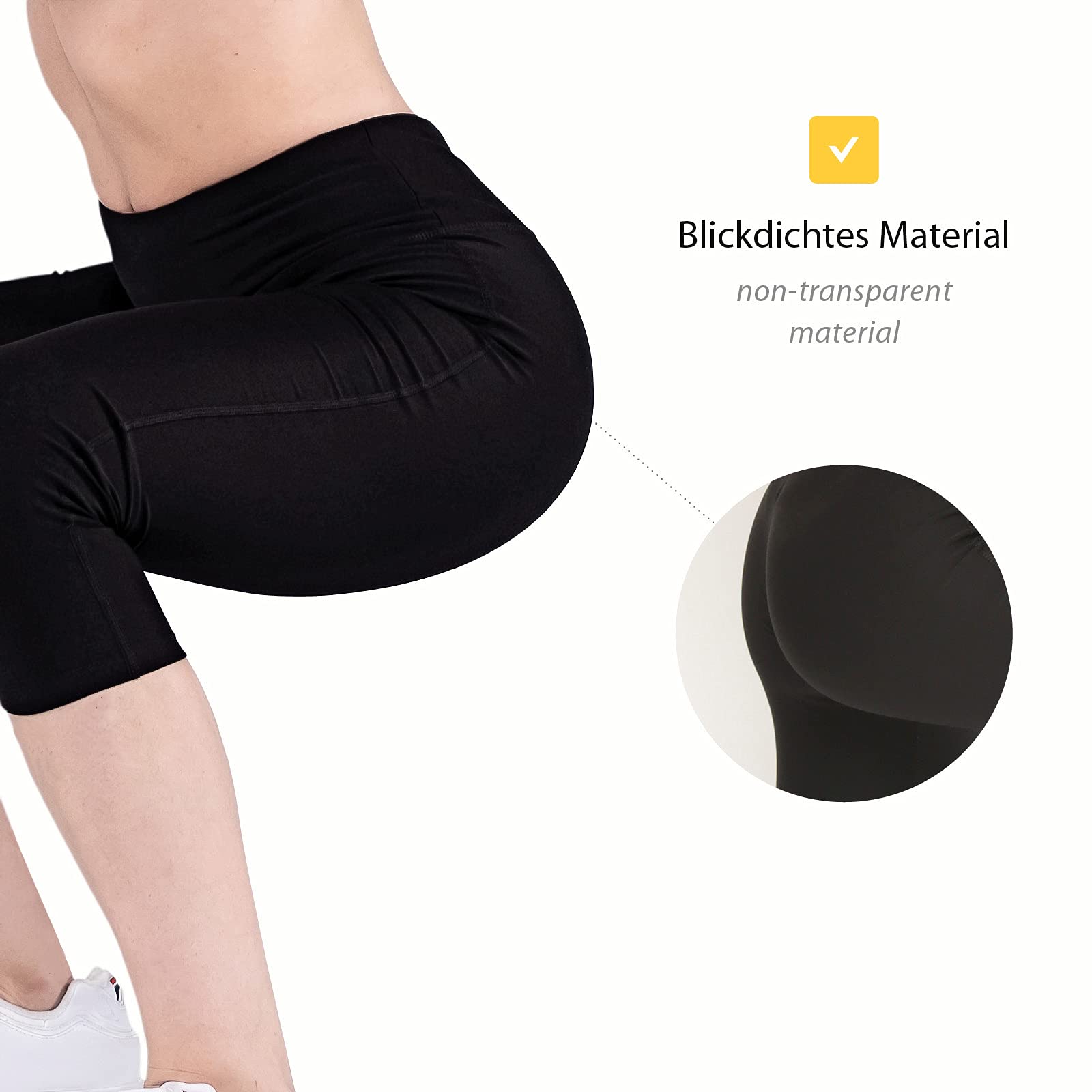 Variosports Sport Capri 3 4 Donna con 2 Scomparti Laterali per Telefono Cellulare, Chiavi, Carta di Credito e Co. Fitness Sport Collant Sportivo Brazil Modello Yoga Noir