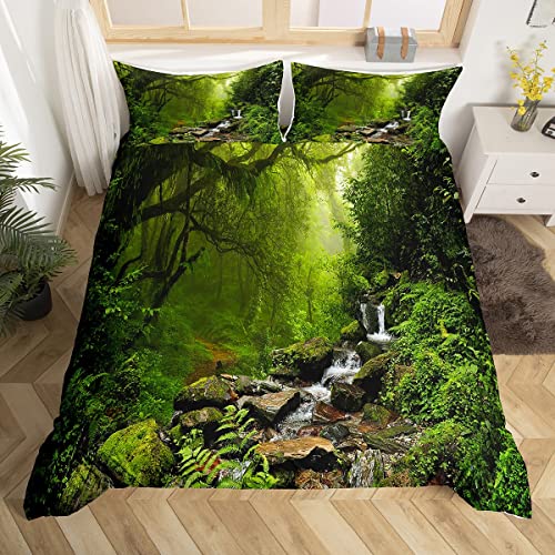 Homemissing Ensembles d'impression en Bois de Housse de Couette Arbre Motif Parure de Lit 220x240cm Creek Nature Paysage Housse de Couette pour Enfants...
