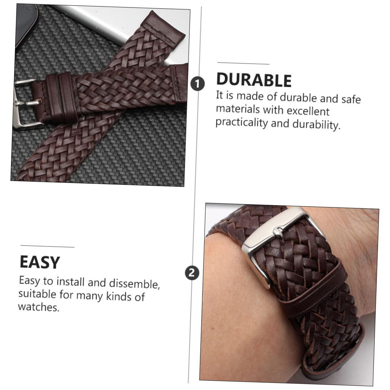 VILLCASE Correa de Reloj de Cuero Tejida Mano para Color Marrón para Actividades