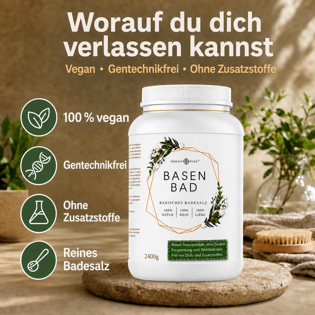 Basen-Bad von Nordic Pure 2400g | Basischer Badezusatz Made in Germany | Basisches Wellness-Badesalz Perfekt für ein Vollbad, Sitzbad, Fußbad oder Handbad