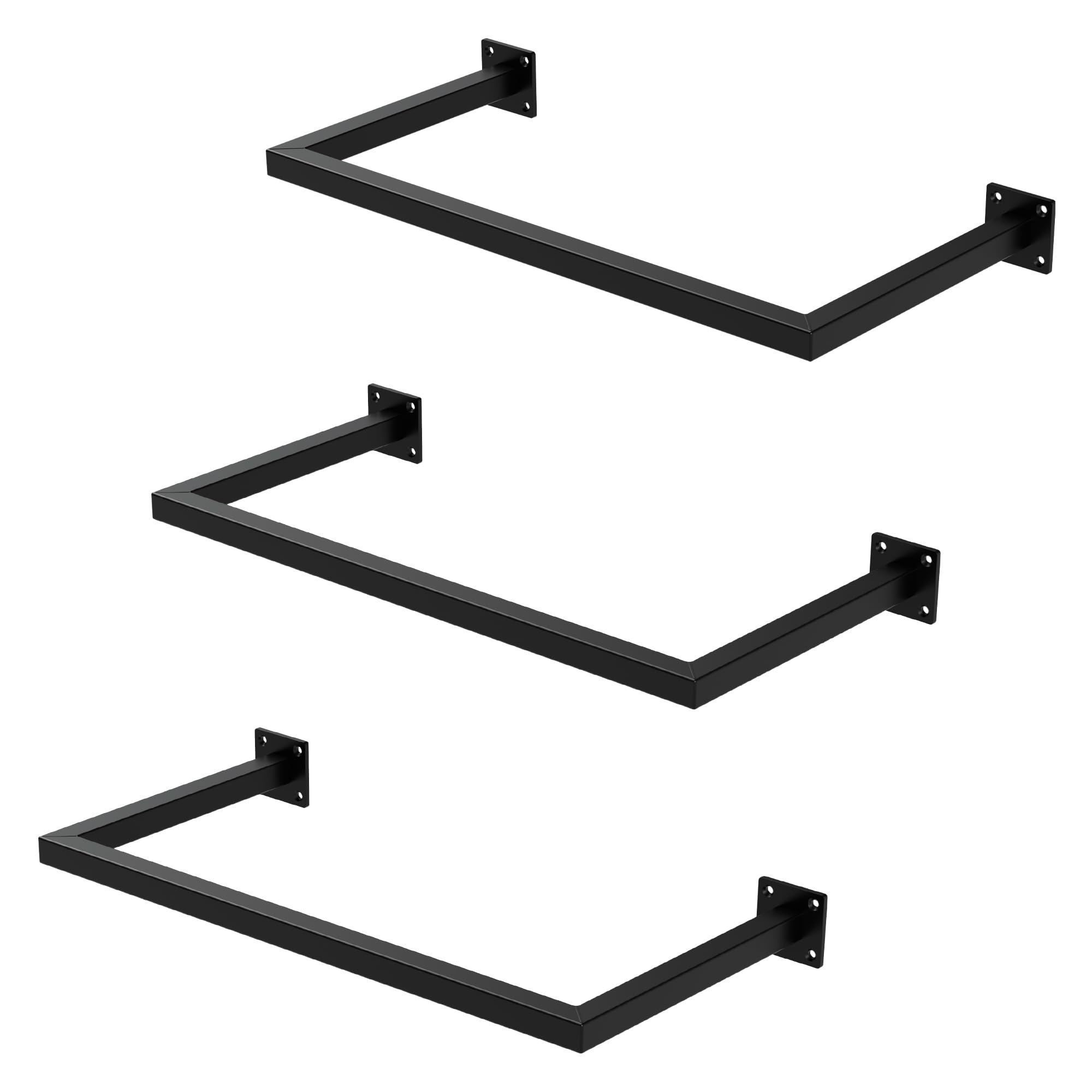 ML-Design Zestaw 3 Prostokątnych Wieszaków na Ścianę, Gł. 30 cm x Szer. 60 cm, Czarny, Wykonany ze Stali, Kształt Litery U, Wieszak Ścienny na Płaszcze, z Materiałem Montażowym