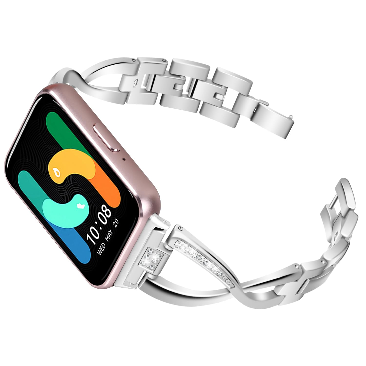 SMYAOSI Correa Compatible con Samsung Galaxy Fit3 SM-R390, Acero Inoxidable Purpurina Pulsera Banda de Repuesto Correas de Metal para Galaxy Fit 3 SM R390 Smartwatch Activity Tracker