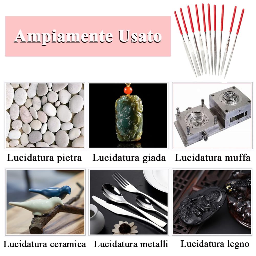 Mesee Set di 10 Mini Lime Diamantate con Asta da 2 mm, Lima Diamantata Lime ad Ago di Precisione Polivalenti da 100 mm in Diamante per Lavoro di Precisione, Modellismo e Gioielliere