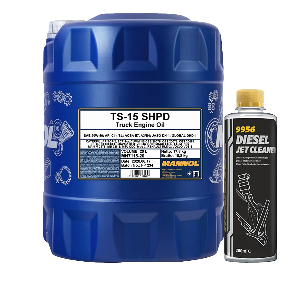 MANNOL 20l, TS-15 SHPD 20W-50 VDs + Diesel Jet Cleaner Düsenreiniger - Kraftstoff Additiv 250 ml