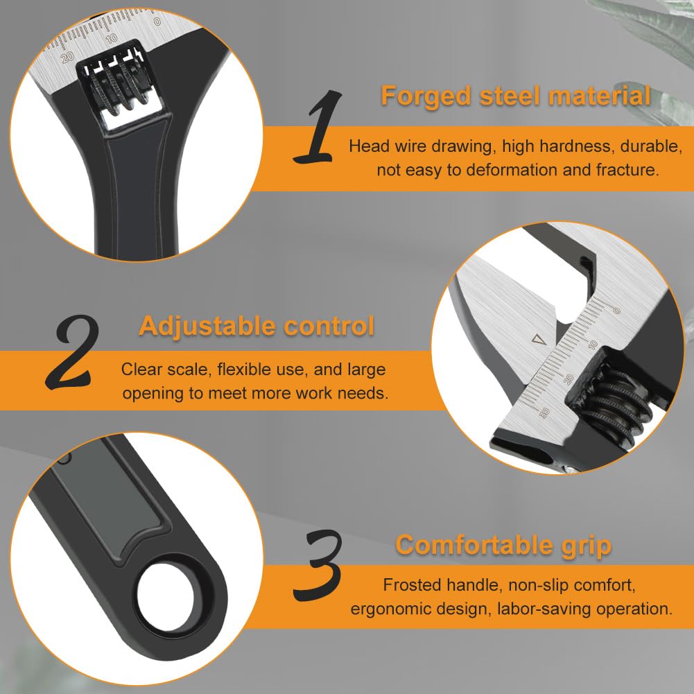 Juego de 3 llaves ajustables para tubo, 6, 8, 10 pulgadas de ancho, con agarre ergonómico, juego de llaves ajustables para fontanería automotriz y reparaciones domésticas