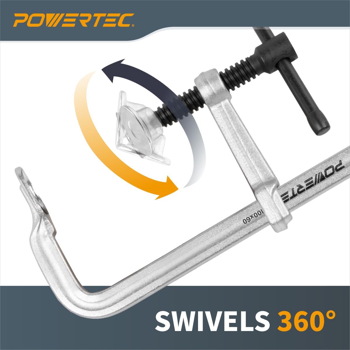 POWERTEC 71598 Abrazadera F de 4 pulgadas resistente estilo F abrazadera de barra para carpintería, capacidad de 217 kg cada uno, paquete de 2