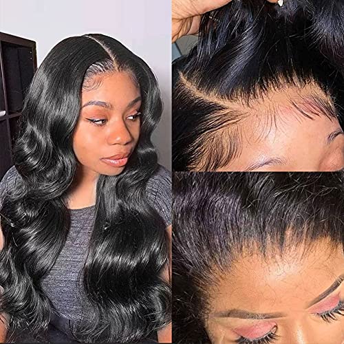 13x6 HD Transparent Glueless Lace Front Wigs Body Wave Long Human Hair Invisible Lace Wig 150% Density Pre-Plucked With Baby Hair Brazilian Virgin Human Hair Wigs for Black Women(22 Inch)
