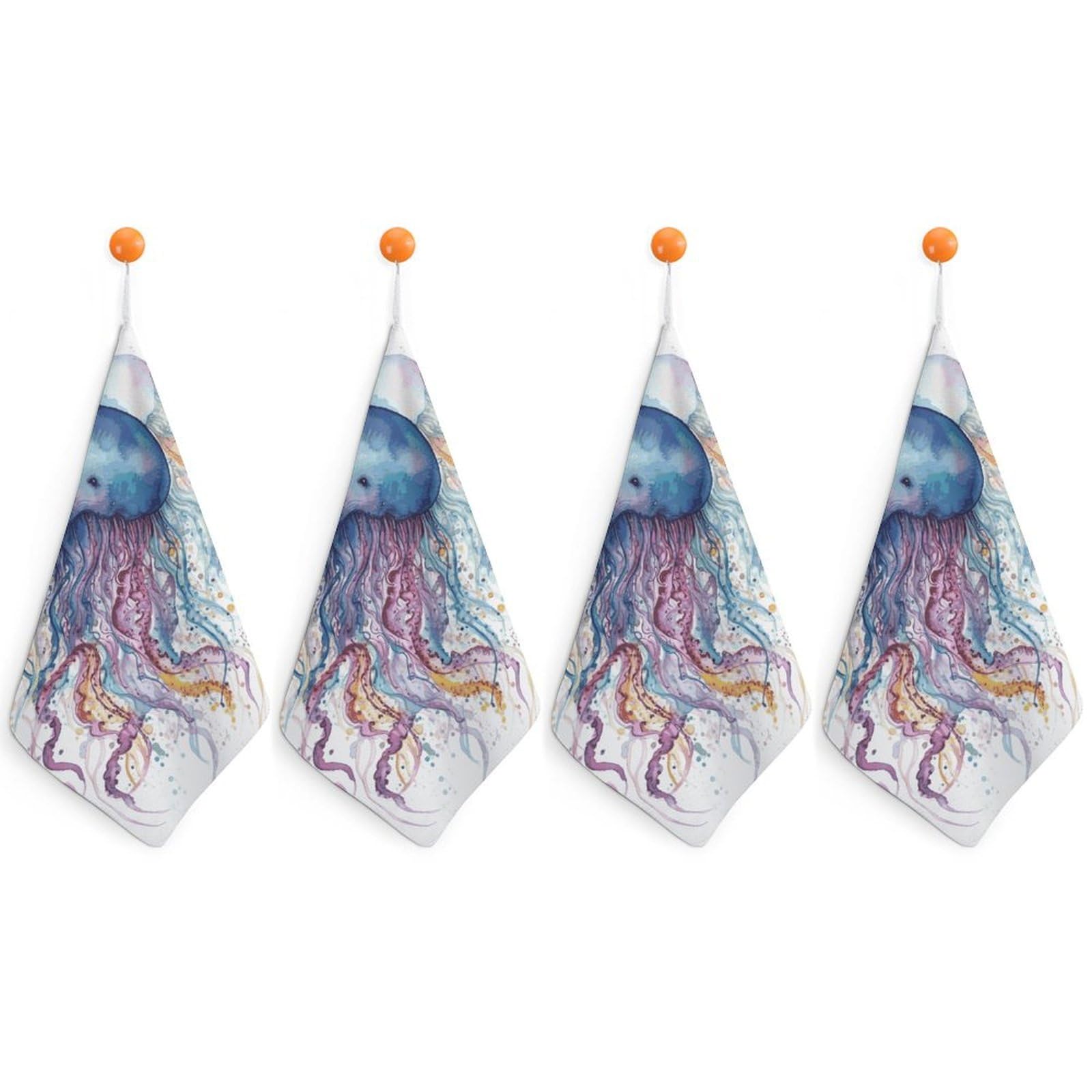 QMNLKH Watercolor Jellyfish Hand Towels for Kitchen, Quick Dry Hanging Hand Towels with Loops, Absorbent Hand Towel for Bathroom, Square Soft Microfiber Towels for Gym, 11.8inch 4PCS