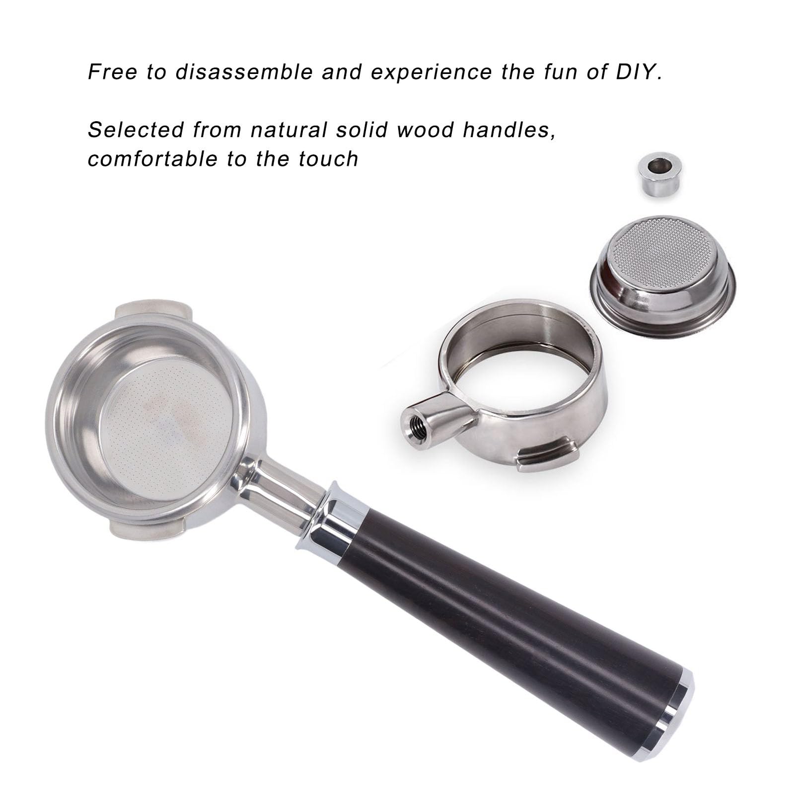 Portafiltro de café, portafiltro de 3 orejas con cesta de filtro de 58 mm for cafetera Nuova, mango de portafiltro de 58 mm, portafiltro sin fondo desmontable de acero inoxidable (un palo de rosa negr