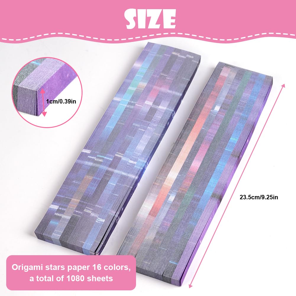 OFFCUP Origami Star Strips, 1080pcs Gradient Paper Strips, Lucky Star Origami Decorative Folding Paper - Image 2