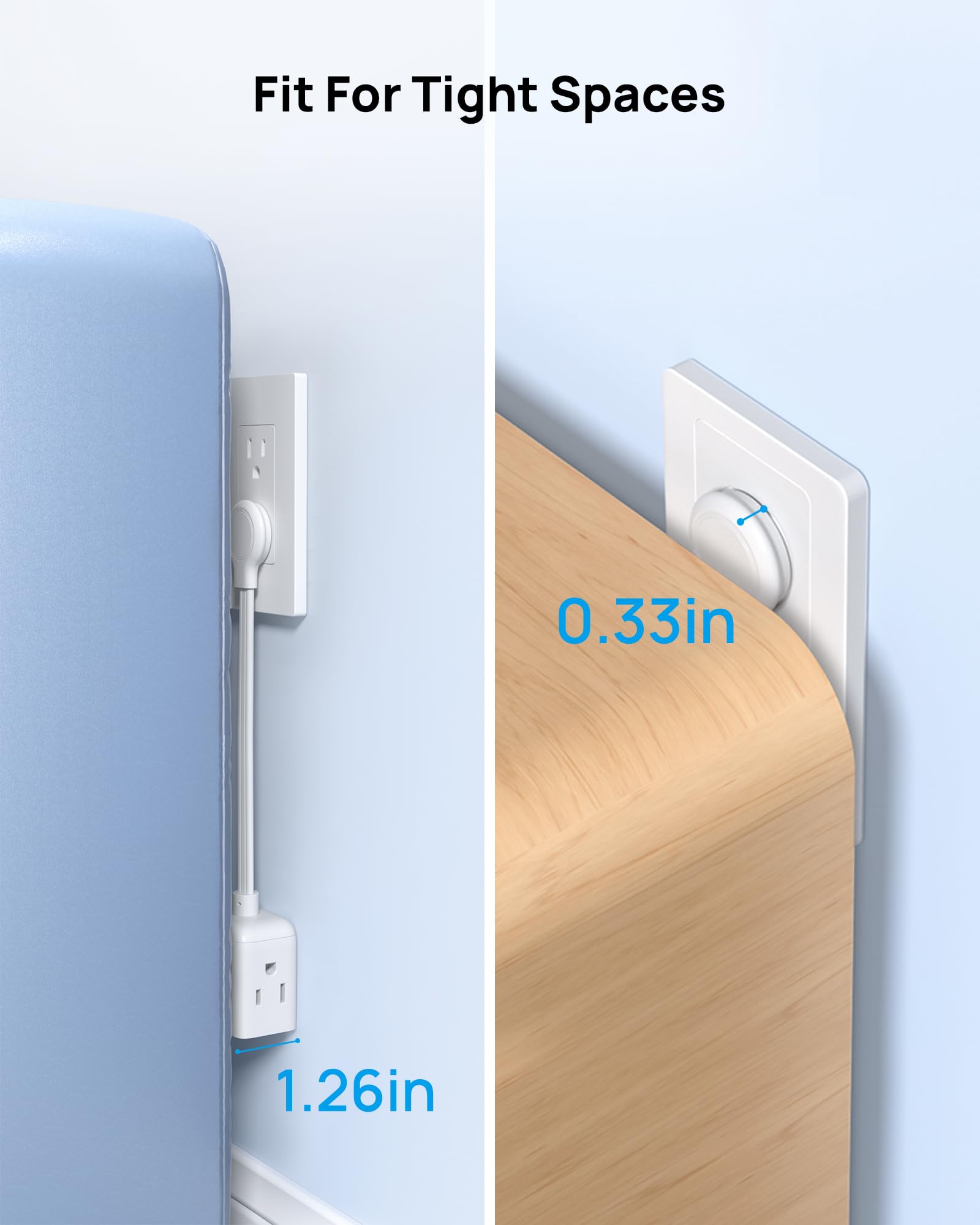 TROND Flat Outlet Extender with 6 Inch Cord - ETL Listed Flat Plug Extension Outlet Splitter Adapter Electrical — view 3