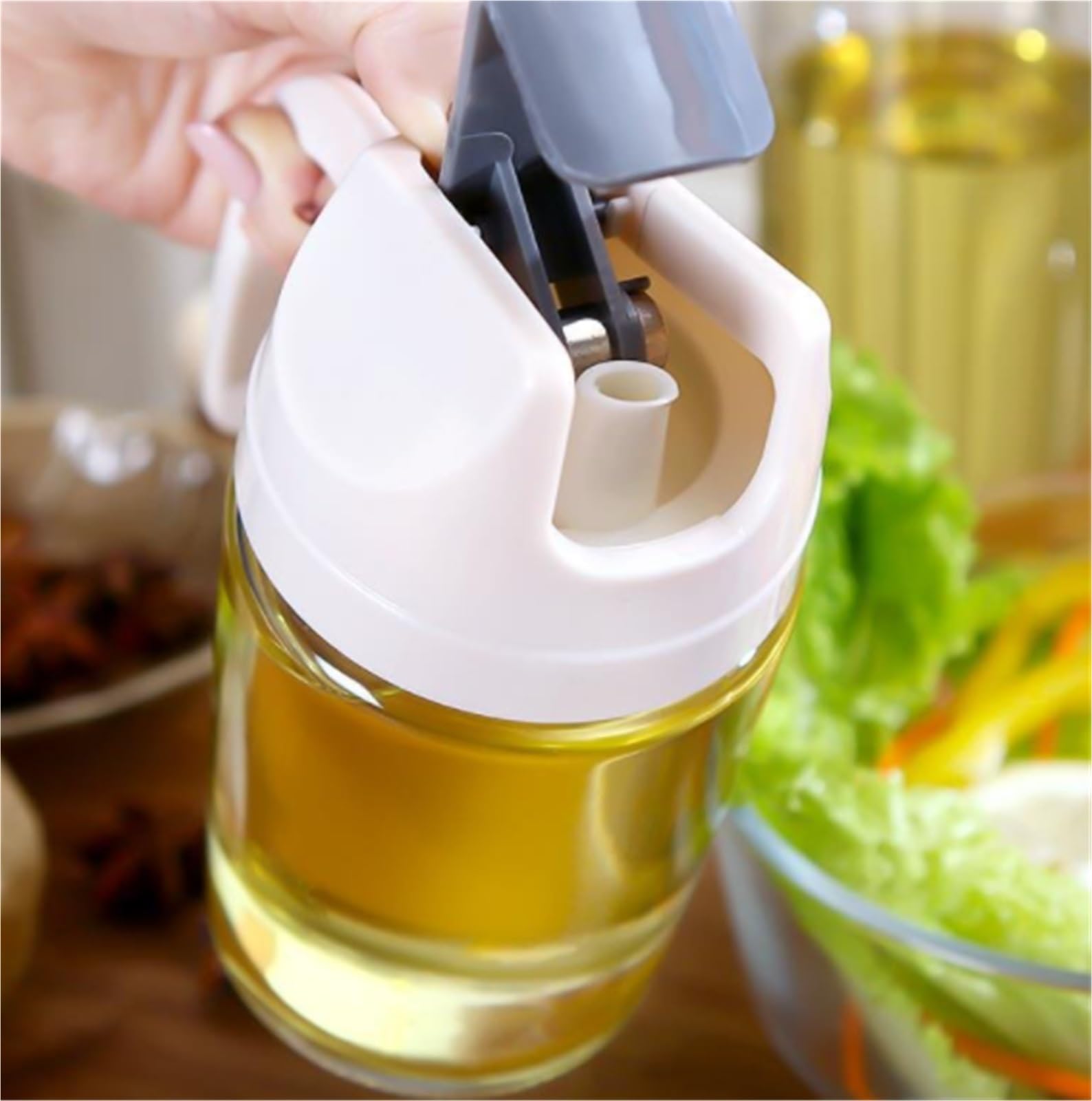 Butelka Z Dozownikiem Oliwy Szklana Butelka Dozownika Oliwy Z Oliwek Do Frytkownicy Powietrznej, Grilla Sałatkowego, Opryskiwacza Oleju Akcesoria Kuchenne(300ml)