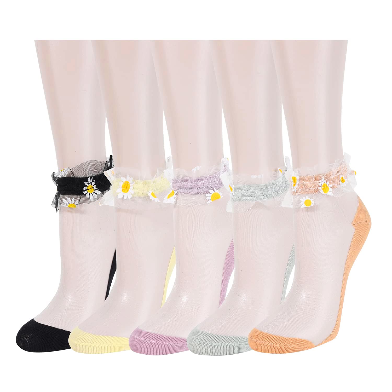 Benefeet Sox Womens Girls Sheer Socks Lace Mesh Ankle Socks Transparent See Through Short Sock Ultra Thin Nylon Summer Sock