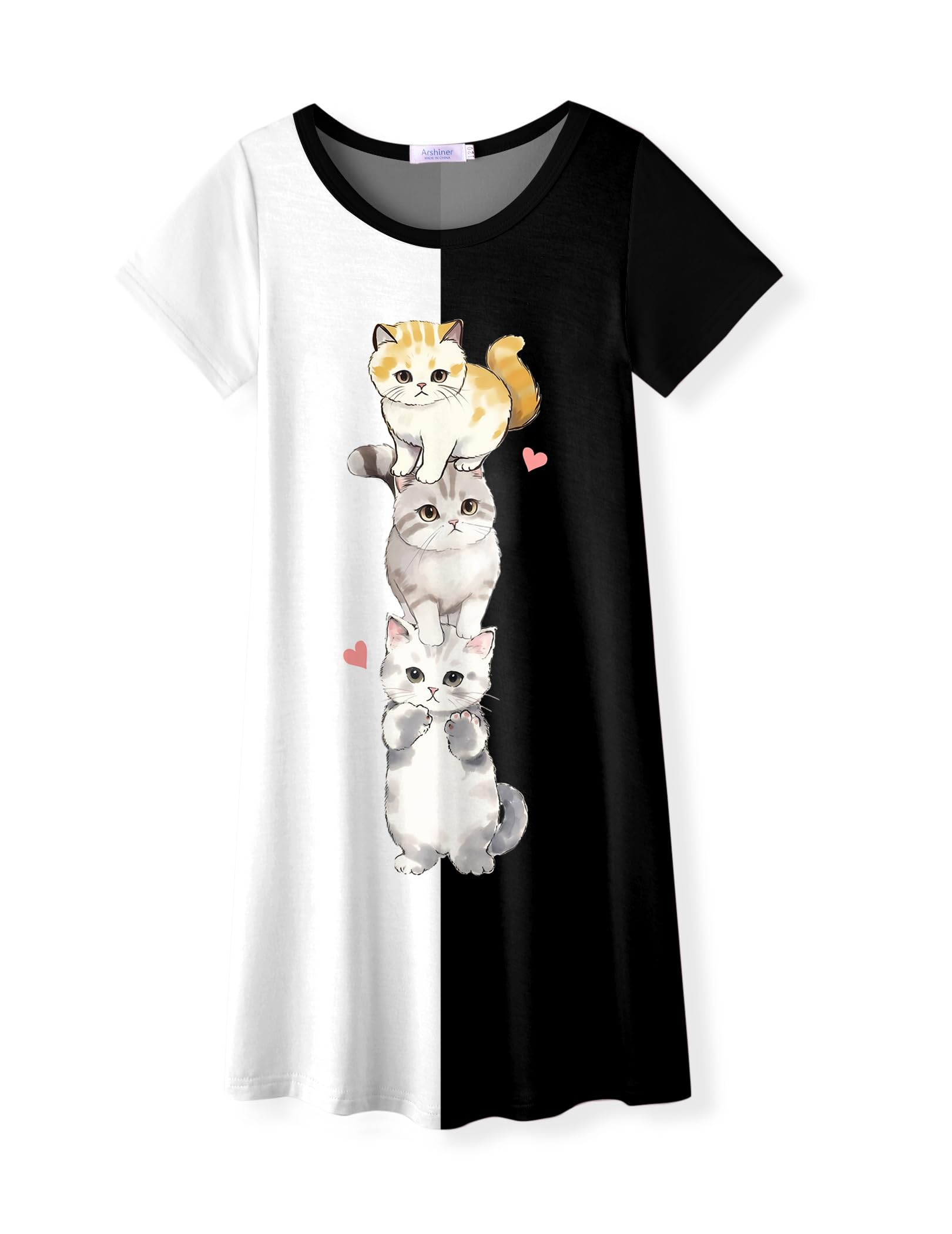 Arshiner Girls Nightgowns Summer Soft Cute Cartoon Print Pajama Sleep Dress for Kids 4-12 Years