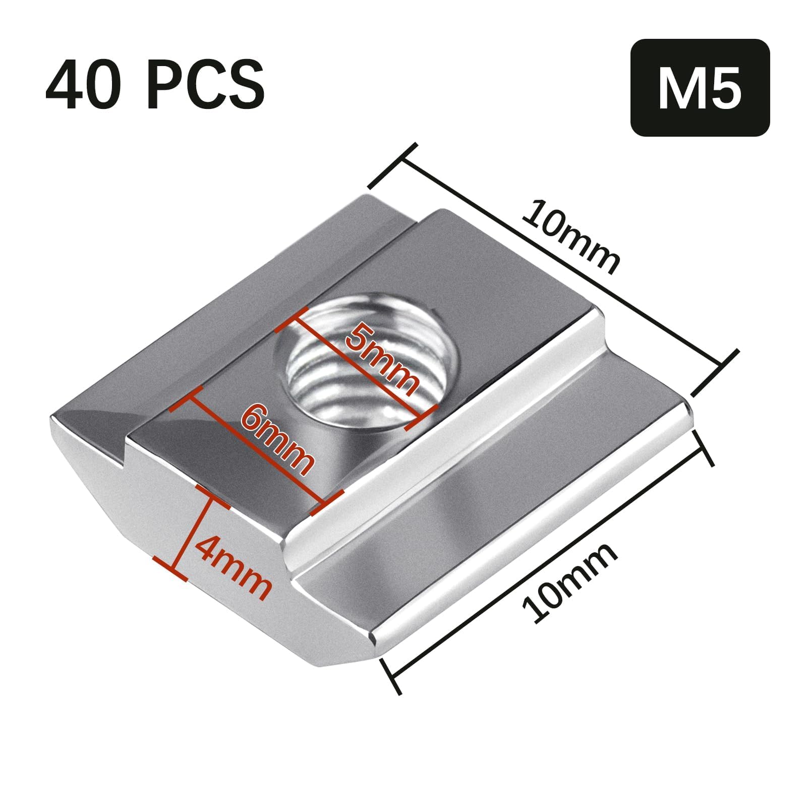 40 Piezas Deslizante Tuerca M5 Tuerca en T European Standard Tuercas Deslizantes Serie 20 Carbono Tuerca de Ranura para Accesorios de Perfil de Aluminio Perfiles de Extrusión de Estándar