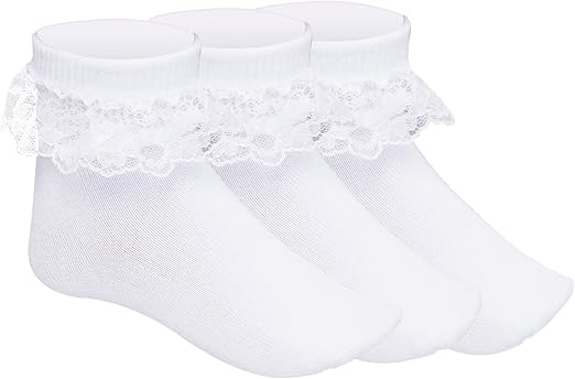 3 Pairs Girls Ruffle Socks White Ruffled Lace Socks for Girls Toddler Frilly Dress Socks